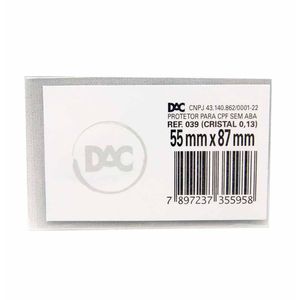 Protetor Transparente sem Aba 55x87mm para CPF 039 Dac - 100UN
