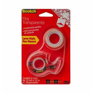 Fita Adesiva 12x10 2 Rolos + 1 Dispenser Transparente Scotch 7562 3m - UN
