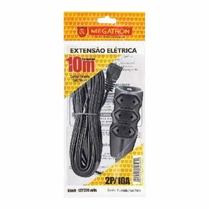 Extensao 10A Tripla 2P 10M Preto 104 Megatron - UN