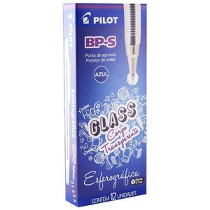 Caneta Esferográfica BPS Glass Preta 0.7mm Pilot - 12UN