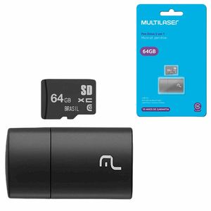 Pen Drive 2 em 1 Leitor USB + Cartão de Memória 64GB Preto MC164 Multilaser - UN
