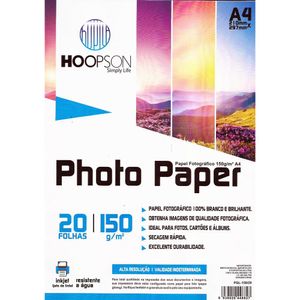 Papel Photo Glossy 150g A4 15020 Hoopson - 20FLS