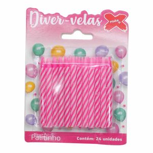 Vela Palitinho Espiral 0,5x6cm Rosa Listrado 4416 Make+ - 24UN