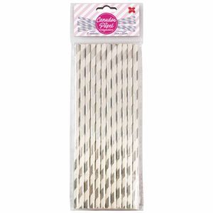 Canudo de Papel Listrado Prata Metalizado 4300 Make+ - 12UN