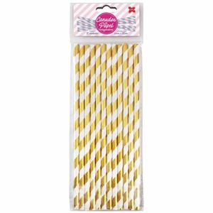 Canudo Biodegradável Listrado Dourado 4301 Make+ - 12UN