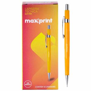 Lapiseira Técnica 0,9 mm Metálica Amarela 709247 Maxprint - 12UN