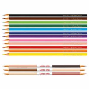 Lápis Cor com 12 Cores + 3 Caras & Cores Sextavado Madeira 0112 Faber-castell - EST