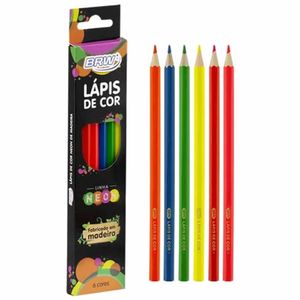 Lápis de cor 6 cores sextavado neon LP0016 | UN | BRW