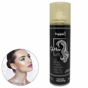Tinta Spray Glitter para Cabelo e Corpo Dourado 135 ml 9618-GD Popper - UN