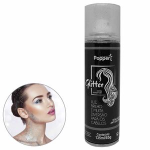 Tinta Spray Glitter para Cabelo e Corpo Prata 135 ml 9618-SL Popper - UN