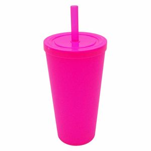 Copo Teen Cup 400ml com Canudo Rosa Fluorescente 93303 | UN | Neoplas