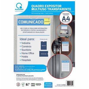 Quadro de Aviso Multiuso Plástico A4 Cristal 1004 Plascony - UN