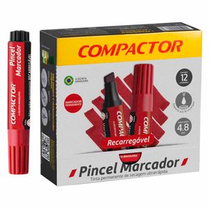 Pincel Marcador Permanente Recarregável Vermelho 2002 Compactor - 12UN