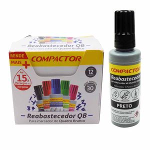 Tinta para Marcador Quadro Branco 30ml Preto 1004 Compactor - 12UN