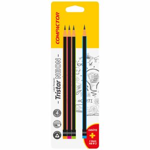 Lápis Preto Nº2 HB Triangular Tristar Neon 8027 Compactor - 4UN