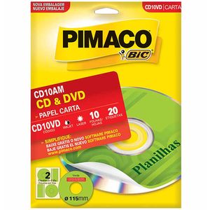 Etiqueta para Cd/Dvd Cd 10Vd com 20Un Pimaco - 10FL