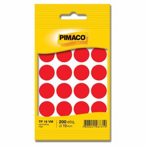 Etiqueta Redonda TP-19 19mm Vermelho 200 Pimaco - 10FL