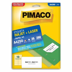 Etiqueta A4250 55,8x99mm Inkjet Laser 250 Pimaco - 25FL