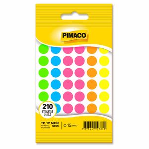 Etiqueta TP-12 Multicolor Neon com 210 unidades / 5 folhas / Pimaco