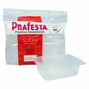 Pote Descartável Retangular com Tampa 500ml 8311 Prafesta - 24UN