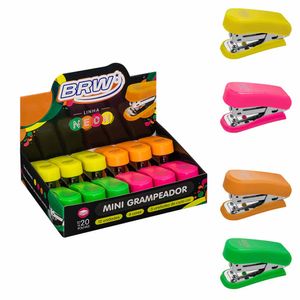 Mini Grampeador Plástico 20 Folhas Neon GP0102 Brw - 12UN