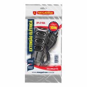 Extensão Elétrica 10 Metros Bivolt Preto 59 Megatron - UN