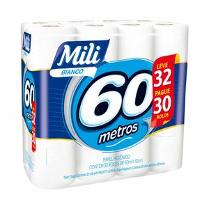 Papel Higiênico Bianco Folha Simples com 60cm 1675 Mili - 32RLS