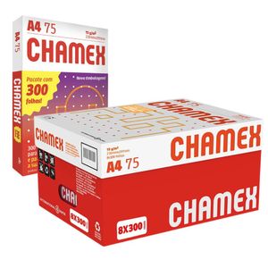 Caixa Papel A4 75g 300 Folhas Branco Chamex - 8 Pacotes