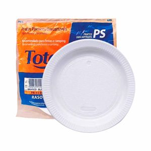 Prato Plástico Descartável 15cm Raso Branco 0305 Totalplast - 10UN