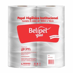 Papel Higiênico Institucional 300mx10cm Gold Branco Belipel - 8RL