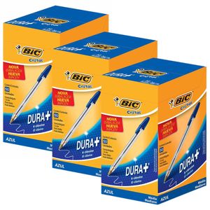 Kit Caneta Esferográfica Cristal Dura + 1,0 mm Azul Bic - 150 Unidades