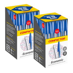 Kit Caneta Esferográfica Economic 1.0mm Azul 1001 Compactor - 100 Unidades