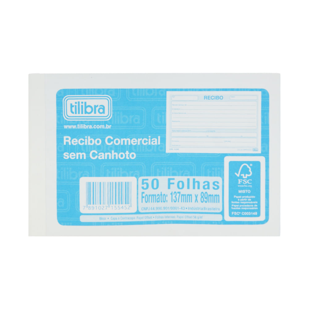 Bloco Recibo Comercial Sem Canhoto Pequeno 50 Folhas 5454 Tilibra Bl Atacado São Paulo 3113
