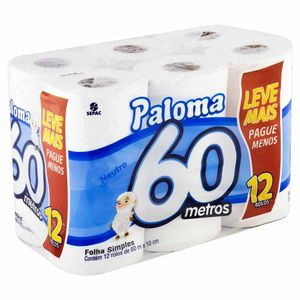 Papel Higiênico Paloma 60 m x 10 cm Folha Simples 0237 Sepac - 12RL