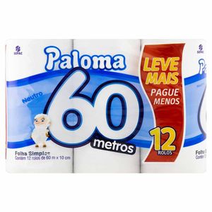 Papel Higiênico Paloma 60 m x 10 cm Folha Simples 0237 Sepac - 12RL