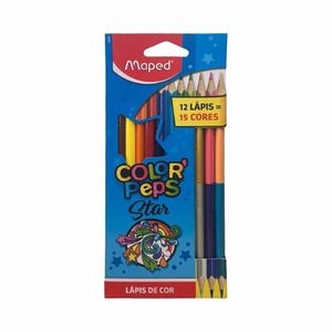 Lápis de Cor Inteiro com 12 Cores + 3 Duo Madeira 2073 Maped - EST