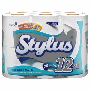 Papel Higiênico Neutro Folha Dupla com 20m 0447 Stylus - 12RL