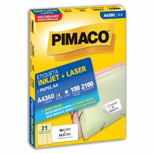 Etiqueta A4360 38x63mm Inkjet Laser 2100 Pimaco - 100FL