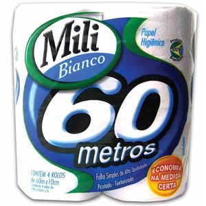 Papel Higiênico Bianco Rolo com 60 Metros 8557 Mili - 4RL