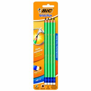 Lápis com Borracha Nº 2 Evolution Preto 835318 Bic - 4UN