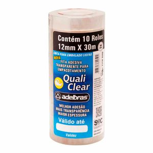 Fita Adesiva 12mm x 30m Transparente QualiClear 0025 Adelbras - 10RL