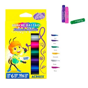 Tinta Guache 10g com 6 Cores Metálicas Bastão 02009 Acrilex - UN