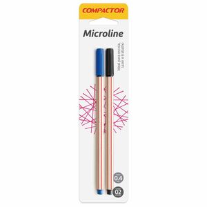 Caneta Hidrocor 0,4mm Microline Preta e Azul 0623 Compactor - 2UN