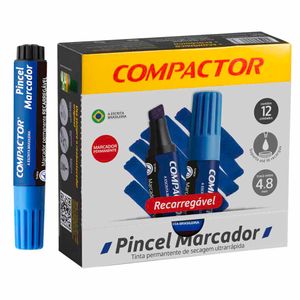 Pincel Marcador Permanente Recarregável Azul 2001 Compactor - 12UN