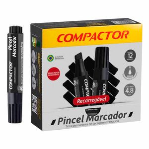 Pincel Marcador Permanente Recarregável Preto 2004 Compactor - 12UN