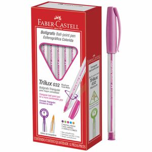 Caneta Esferográfica Triangular Trilux 1.0mm Rosa 032 Faber-castell - 12UN