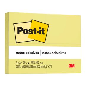 Bloco Adesivo Post-It 38x50 Amarelo 100 Folhas 8165 3m - 4BL