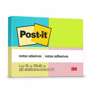 Bloco Adesivo Post-it 38x50 Color 100 Folhas 653 3m - 4BL