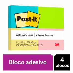 Bloco Adesivo Post-it 38x50 Color 100 Folhas 653 3m - 4BL