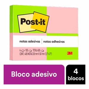 Bloco Adesivo Post-It 38x5 Neon 100 Folhas 8314 3m - 4BL